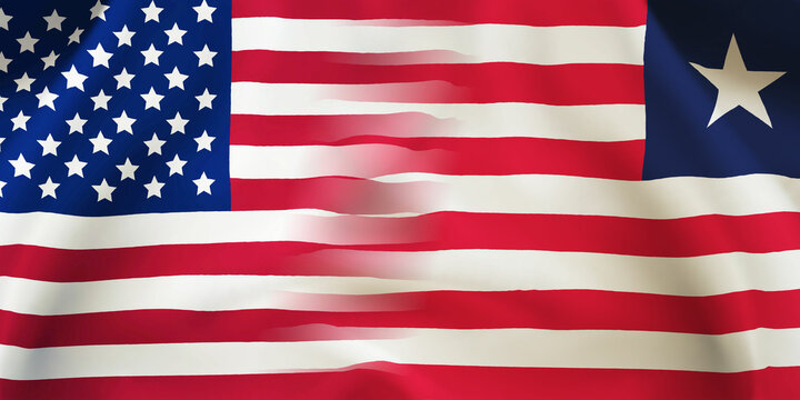 Liberia,USA flag together.Liberia,American waving flag.