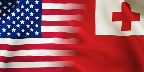 Tonga,USA flag together.Tonga,American waving flag.