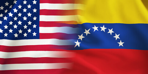 Venezuela,USA flag together.Venezuelan,American waving flag.