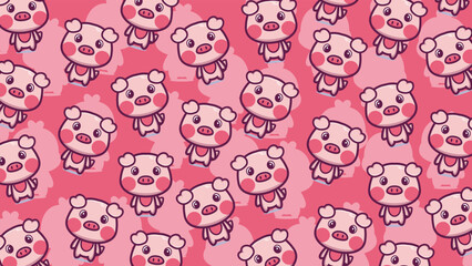 Art illustration background pattern seamless cute animal design symbol concept of baby pig hog