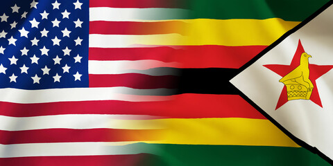 Zimbabwe,USA flag together.Zimbabwe,American waving flag