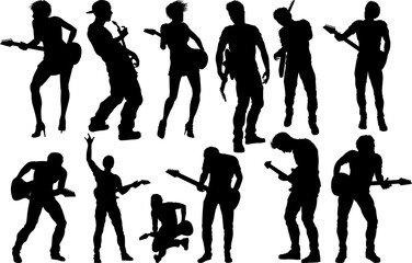 Guitarist Musicians Silhouettes Set