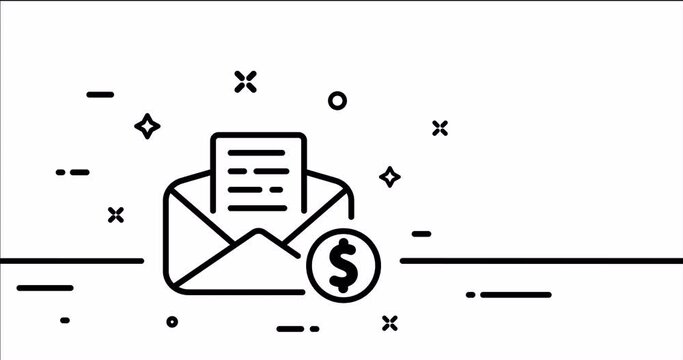 Paid mail. Letter, envelope, dollar, coin, addressee, sender , letters, send message. Communication concept. One line drawing animation. Motion design. Animated technology logo. Video 4K