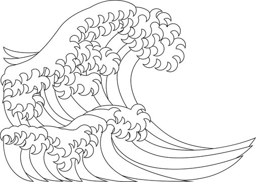 A Japanese Great Wave Outline Coloring Book Page