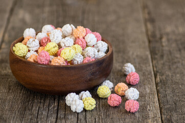 Colorful sugar coated roasted chickpeas, turkish traditional nuts, round small confectionery