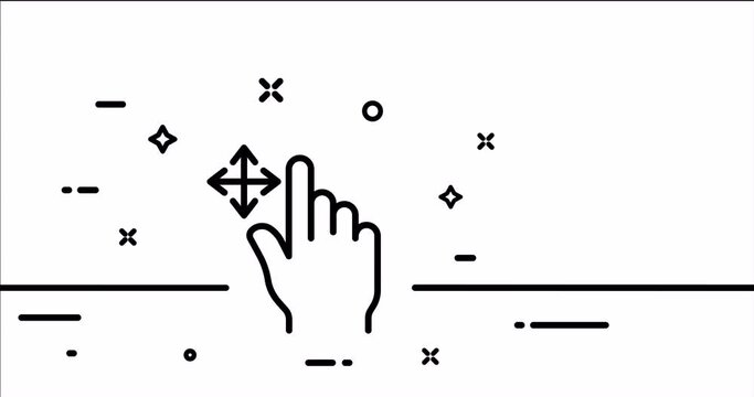 Touch press. Index finger, decrease, increase, approximation, Scrolling, click, arrow, sensor, turn. Zoom in concept. One line drawing animation. Motion design. Animated technology logo. Video 4K