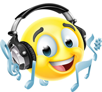 Cartoon Emoticon Face Icon With Music Headphones