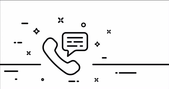 Handset with speech bubble. Call, Phone, 24 on 7, navigation, mail, correspondence, sms, missed. Phone future concept. One line drawing animation. Motion design. Animated technology logo. Video 4K