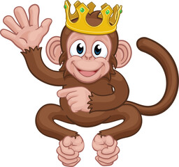 Monkey King Crown Cartoon Animal Waving Pointing