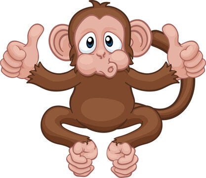 Monkey Cartoon Animal Giving Double Thumbs Up