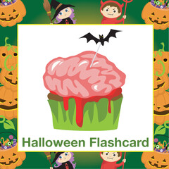 Halloween Flashcards for Children. Ready to print. Printable game card. Educational card for preschool. Vector illustration. Halloween items flashcards for toddlers
