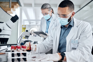 Science, blood sample and dna analysis, laboratory breakthrough and medical research. Professional...