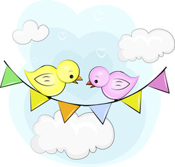 two birds on the cloud