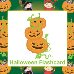 Halloween Flashcards for Children. Ready to print. Printable game card. Educational card for preschool. Vector illustration. Halloween items flashcards for toddlers