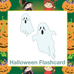 Halloween Flashcards for Children. Ready to print. Printable game card. Educational card for preschool. Vector illustration. Halloween items flashcards for toddlers