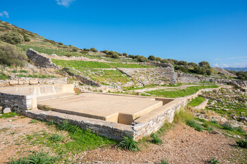 Α flat washing machine for hydromechanical beneficiation of the ore (4th century BC) and ancient greek theater of Thorikos in Lavrio, Greece