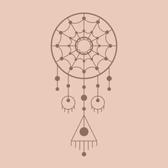 Abstract stylized decorative boho dreamcatcher. Decor for interior decoration, poster, clothing. Flat isolated illustration on white background