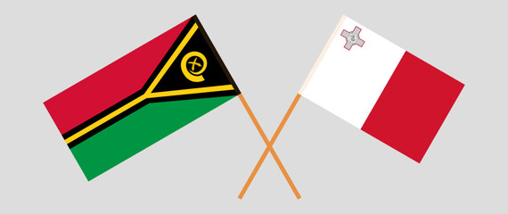 Crossed flags of Vanuatu and Malta. Official colors. Correct proportion