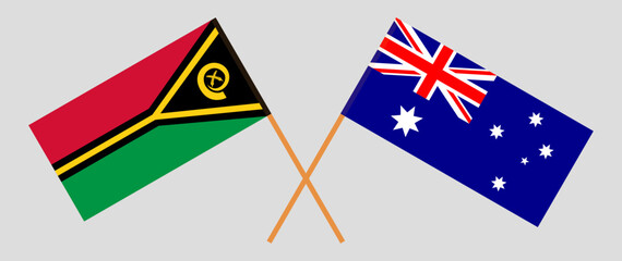 Crossed flags of Vanuatu and Australia. Official colors. Correct proportion