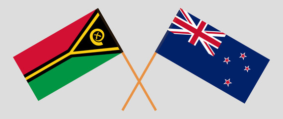 Crossed flags of Vanuatu and New Zealand. Official colors. Correct proportion