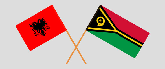 Crossed flags of Albania and Vanuatu. Official colors. Correct proportion