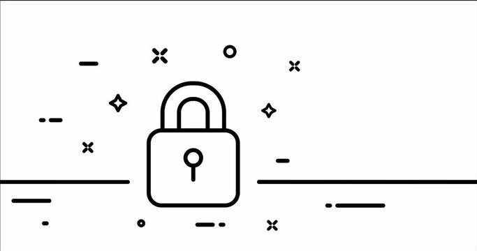Lock. Personal data, private information, reliable protection, safety, defence, security system, hack. Privacy concept. One line drawing animation. Motion design. Animated technology logo. Video 4K
