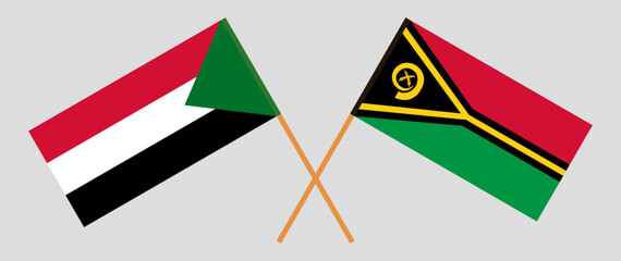 Crossed flags of the Sudan and Vanuatu. Official colors. Correct proportion