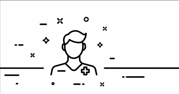 Doctor. Man in medical uniform with a cross, treatment, paramedic, consultation, prescription. Healthcare concept. One line drawing animation. Motion design. Animated technology logo. Video 4K