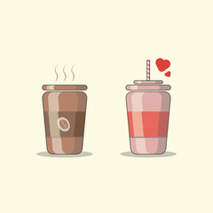 hot Coffee and ice soda drink couple vector illustration.