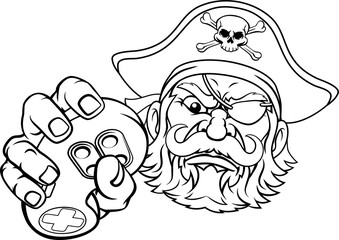 Pirate Gamer Video Game Controller Mascot Cartoon