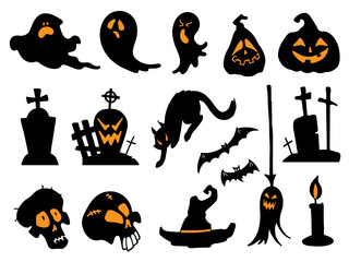 A set of illustrations for Halloween, black creepy silhouettes. Halloween Stickers