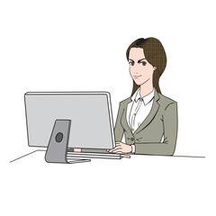 アメコミタッチのパソコンをするビジネスウーマン