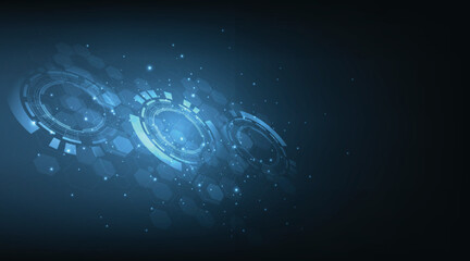  Circle and hexagon Light technology on dark blue background.Futuristic digital innovation background vector illustration.