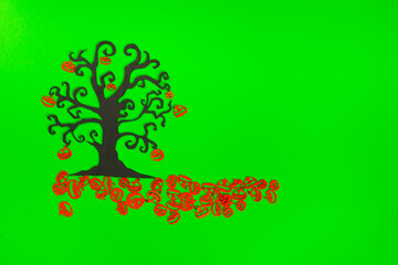 Halloween Tree with Orange Pumpkins on the green screen background.