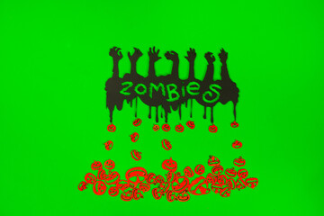 Halloween  hands on the green screen background.