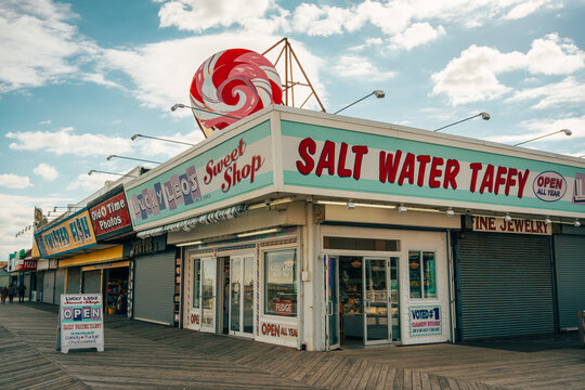 Lucky Leos Salt Water Taffy sign, Seaside Heights, New Jersey