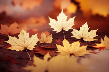 Fototapeta premium Falling leaves natural background. Autumn maple leaves