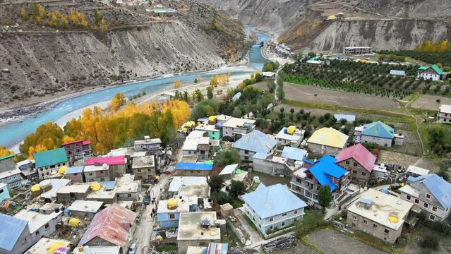4K Aerial Shots of a small Village in Himachal Pradesh India - Apple Orchids in Himalayan Valley 30fps
