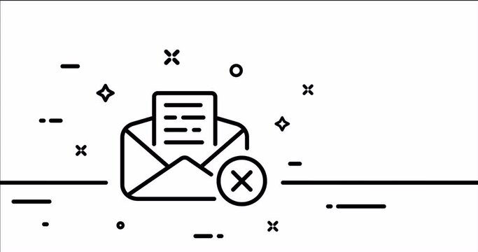 Crossed Envelope. Cross, error, not sent, rejected, failure, not found, spam, mail, post, write. One line drawing animation. Motion design. Animated technology logo. Video 4K