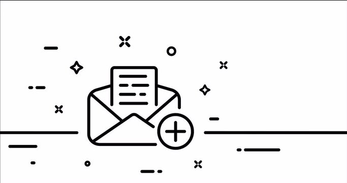 Add mail. Letter, envelope, plus, new, addressee, correspondence, letters, send message. Communication concept. One line drawing animation. Motion design. Animated technology logo. Video 4K