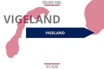 Vigeland: Illustration mit dem Namen der norwegischen Stadt Vigeland in der Provinz Vest-Agder