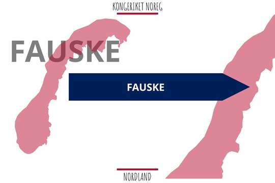 Fauske: Illustration mit dem Namen der norwegischen Stadt Fauske in der Provinz Nordland