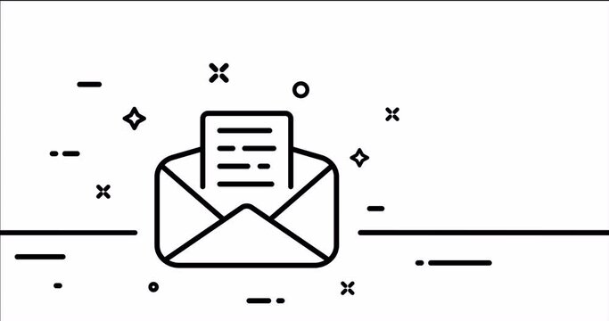 Email. Communication, letter, open envelope, incoming, new, contact us, write, send message, mail, messaging. One line drawing animation. Motion design. Animated technology logo. Video 4K