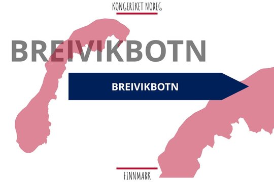 Breivikbotn: Illustration mit dem Namen der norwegischen Stadt Breivikbotn in der Provinz Finnmark