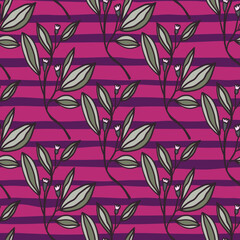 Romantic leaves and flower seamless pattern. Vintage style floral wallpaper. Cute plants endless backdrop