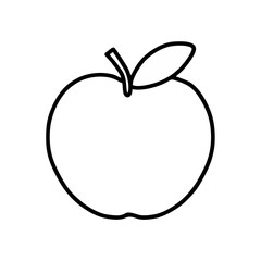 Line apple with stem and leaf. Vector illustration with contour. Cartoon sticker for decoration