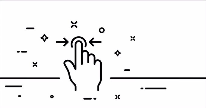 Touch press. Index finger, decrease, increase, approximation, Scroll, click, arrow, sensor, hourglass. Pressing concept. One line drawing animation. Motion design. Animated technology logo. Video 4K