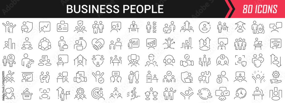 Poster business people linear icons in black. big ui icons collection in a flat design. thin outline signs 