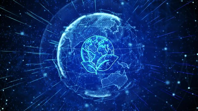 Environment Digital Global Technology World Network connections Loop background. energy farm electricity sustainable nature clean renewable station wind global clean. Natural energy Earth Day Concept.