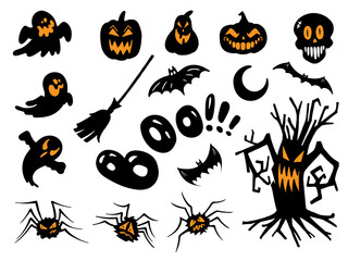 A set of illustrations for Halloween, black creepy silhouettes. Halloween Stickers